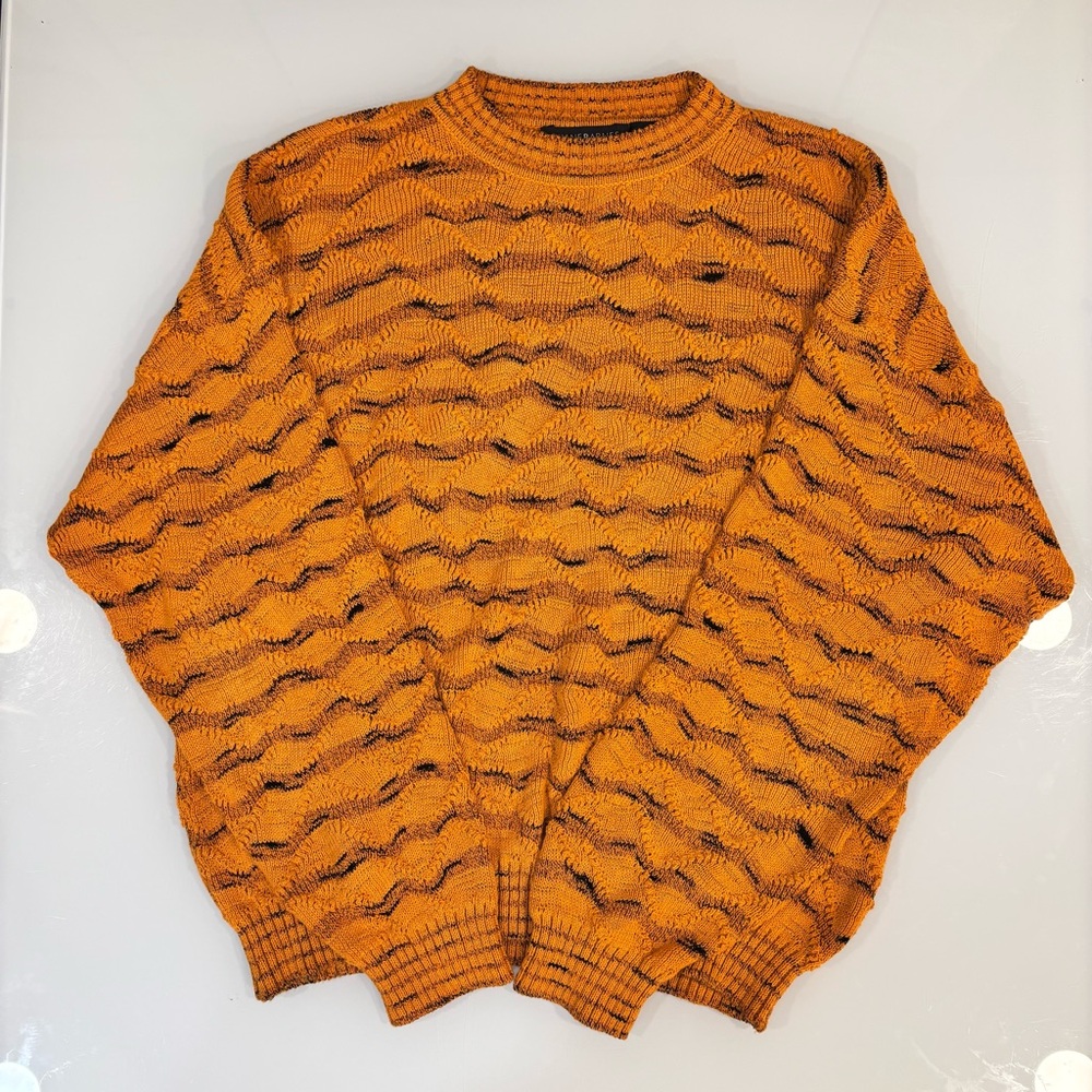 JHANE BARNES Textured Knit Sweater Men’s M | Orange Pattern Crewneck